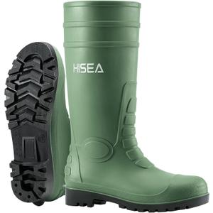 HISEA Men's Steel Toe Rain Boots PVC Rubber Boots, Waterproof Garden Fishing Outdoor Work Boots, Durable Slip Resistant Knee Boots for Agriculture and Industrial Working (12, Green)