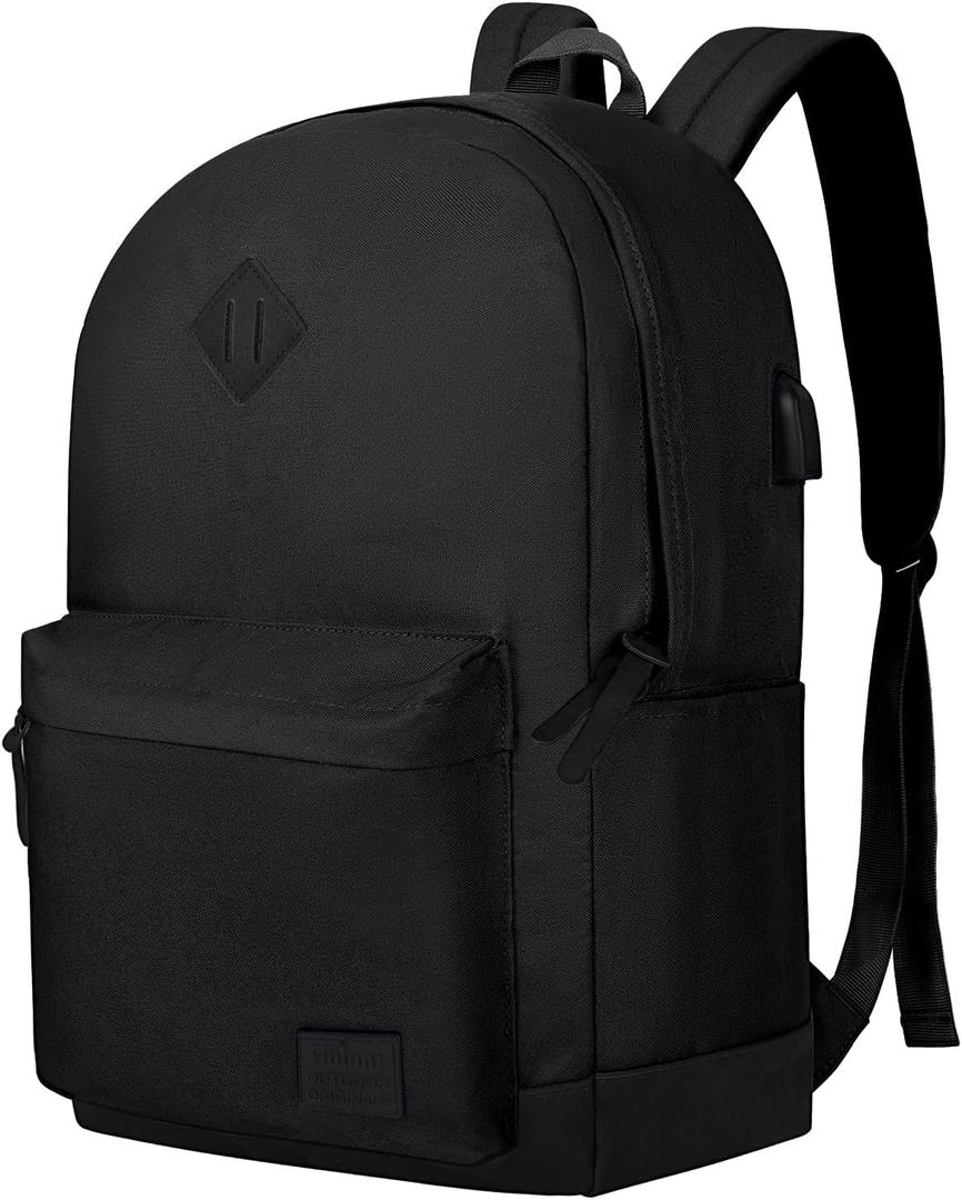 Goloni Backpack for Men Women,Travel Laptop Backpack, Water Resistant 17.3 Inch USB Charging Backpack, Large Capacity Work Commute Bag (All Black)