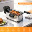 CATTLEMAN Immersion Deep Fryer with Basket, 1600W, 3L Small Deep Fryer with Timer Control, Fryer Pot for Home Use, Temperature Control, Lid with Viewing Window, Stainless Steel Electric Fryer