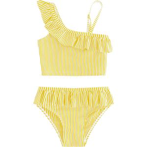 LIZENS Girls Two Piece Swimwear Ruffle Trim 2-12Years Flounce Striped Beach Bathing Suit (3-4T, Yellow)