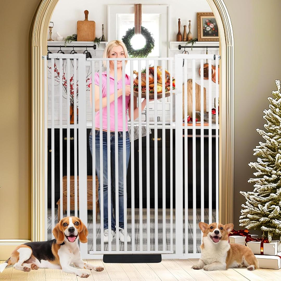 59 Inch Extra Tall Pet Gate for Cats,29.5-43" Adjustable Wide Dog Gates, No Drilling Pressure Mounted Walk Through Tall Cat Gate for Doorways, Hallway, Stairs (White)