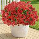 Artificial Flowers Fake Plants for Outdoors Spring Decoration, 13Bundles Silk Realistic UV Resistant Faux Flowers for Outside Planter Porch Yard Patio Garden Home Indoor, Red