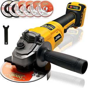Brushless Angle Grinder for De-walt 20V Battery, 4-1/2" Cordless Grinder Tool with 6 Variable Speed(Max 8500RPM), Auxiliary Handle, Power Angle Grinders for Cutting, Griding and Polishing(No Battery)