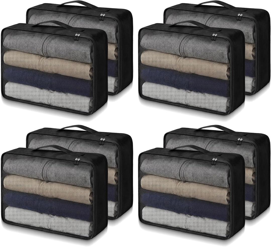 Silkfly 8 Pcs XL Packing Cube for Travel Luggage Organizer Suitcase High Capacity Large Packing Bag Bulk Reusable Mesh Travel Cube for Hiking Camping Accessory, 17.7 x 13 x 4.7 Inch (Black)