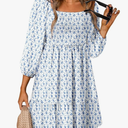 Dokotoo Summer Dresses for Women 2025 Boho Floral Square Neck Smocked 3/4 Sleeve Casual A-Line Swing Mini Dress Sundress
Color: Sky Blue, Size: L