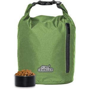 Callieco Dog Food Travel Bag w/ 1 Cup Scoop and Zipper Side Pocket | Waterproof Kibble Storage Container for Home, Road Trips, Camping, Boarding and More (Green, 32 Cups)