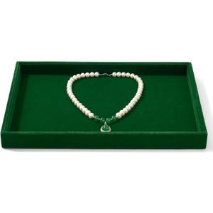 Green Velvet Jewelry Trays Stackable Jewelry Drawer Organizer Tray for Necklace Bracelets Rings Storage Display (Flat)