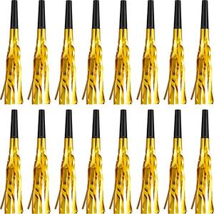 Sumind 18 Pieces Gold Noise Makers Glitter Noise Makers Metallic Fringed Party Blowers for Adults Birthday Graduation Sporting Events 2025 New Years Party Favor Supplies