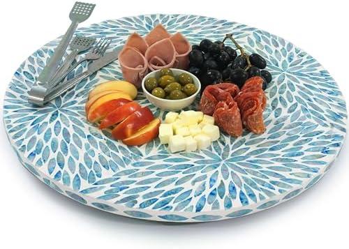 CLAYNIX Lazy Susan for Table Mother of Pearl Turntable Organizer, Wood Round Spinning Tray Rotating for Kitchen, Cabinet, Counter Spice Pantry (D 20 in)