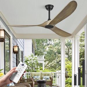 Haipeel 52 Inch Ceiling Fans Without Lights, Wood Ceiling Fan no Light with Remote Control and DC Motor, Indoor Outdoor Ceiling Fan for Patios Farmhouse Propeller Ceiling Fans 3 Blades, Bronze Gray