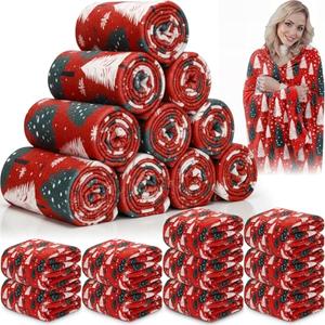 Tranqun 10 Pcs Christmas Tree Flannel Throw Blankets, 50" x 60" Christmas Tree Fleece Blanket Bulk, Red Green Xmas Sofa Fuzzy Blanket for Cozy Sofa Couch Xmas Office Gift Decor
