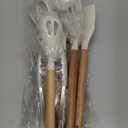 Silicone 10 Pcs Kitchen Cooking Utensils Set, Recycled Materials Certification, BPA Free Spatula Set with Heat Resistant Wood Handles for Nonstick Cookware, Cream White