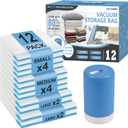 Cozy Essential Travel Vacuum Storage Bags with Rechargeable Cordless USB Pump, Space Saver Bags for Luggage, Suitcase, Carry-On, for Clothes, Blankets, Bedding & Seasonal Storage, 12 Combo