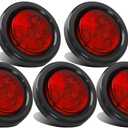 Partsam 5pcs 2 inch Red 4 LED Round Sealed Trailer Clearance Marker Light [DOT Approved] Mount Grommet/Pigtails Hardwired