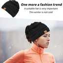 Pukavt 1&2 Pack Winter Hat Ponytail Beanie Hat for Women, Soft Stretch Cable Knit Messy Bun Beeanie,Trendy Gifts for Women (Black)