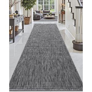 DEXI Hallway Runner Rug 3.3x8, Woven Braided Farmhouse Runner Carpet Indoor, Absorbent Thin Long Entryway Runners for Kitchen, Laundry Room, Patio Entrance, Dark Grey