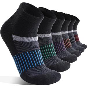 6 Pairs Merino Wool Ankle Running Hiking Socks Compression Support Breathable Thick Cushion No Show Socks for Women Men (Large, Black Mixed(quarter Socks))