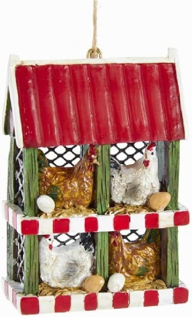 Kurt Adler Chicken Coop with Chickens and Eggs Ornament