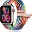 Nylon Sport Loop Watch Bands Compatible with Apple Watch Band Ultra 2 1 49mm 46mm 45mm 44mm 42mm,Soft Braided Woven Magnetic Clasp Strap for Women Men Series 10/9/8/7/6/5/4/3/SE - Starlight