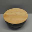 JOYMAY Salad Bowl with Lid, Mixing Bowl Salad Bowl Set, Natural Bamboo Fiber Serving Bowl Set of 3 with Bamboo Wood Lid, Nesting Bowls for Salads,Pastas(Black,10",8",6"), Large