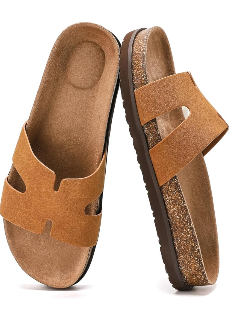 Women's Cork Footbed Slides with Arch Support,Comfortable Summer Beach Vacation Sandals for Women,Memory Foam Outdoor Flat Sandals 11