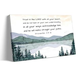 Lnzinro Proverbs 3 5-6 Wall Art Bible Verse Wall Decor Prints Trust in the Lord with All Your Heart Bible Quote Poster Religious Canvas Framed Wall Decorations 08x12 inches (12L" x 8W")