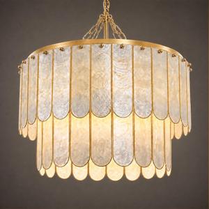 Gold Coastal Capiz Shell Chandelier - 22 Inch Handmade Shells Set in Brass
Bulbs Included, Natural Oyster Seashells, Beach Art Deco Light Fixture for Dining Room, Bedroom, Living Room, Foyer and More