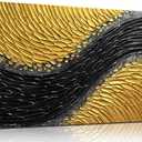 Abstract Painting Wall Art for Living Room Black and Gold Wall Art for Office 3D Textured Canvas Wall Decor for Bedroom Size 20 x 40 Inch