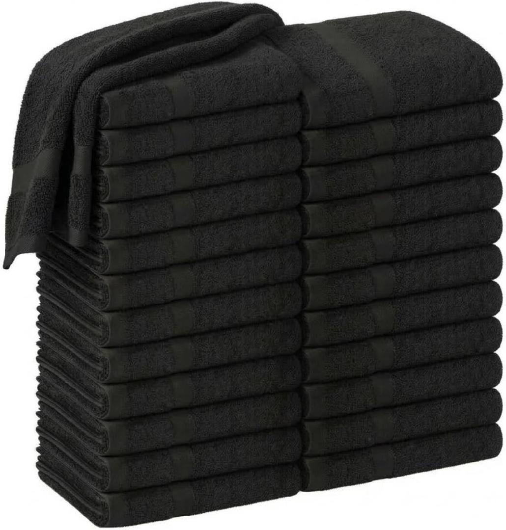 HOME ESSENTIALS Salon Towels (15 x 25 inches) 24 Pack, Black Hand Towels for Bathroom, Quick Dry Gym Towels, Spa Face Towel, Absorbent Cotton Towels for Barber, Gym, Bath, Pedicure and Home Hair Care