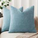 Foindtower Pack of 2 Textured Chenille Throw Decorative Pillow Covers Square Accent Solid Cushion Cover Neutral Farmhouse Pillow Case for Couch Sofa Bedroom Living Room 20x20 Inch,Light Blue (Sky)