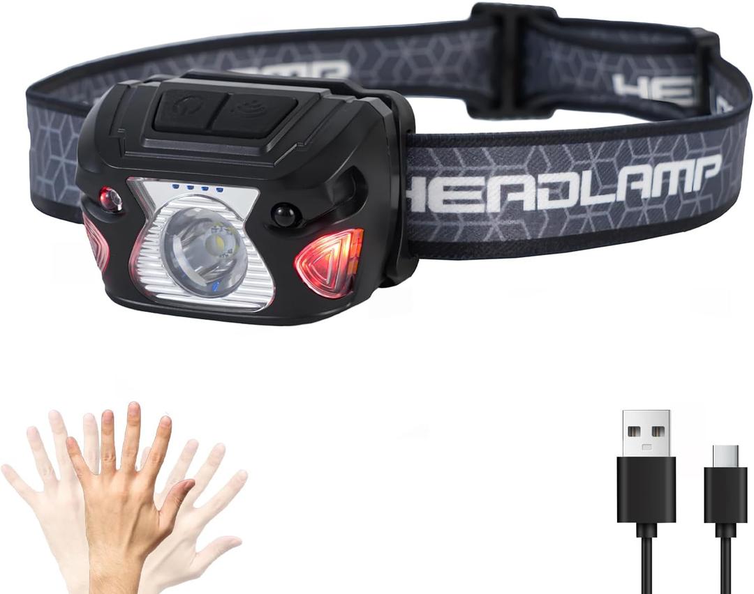 Outdoor Head Lamp, Rechargeable Type-C, 6Modes, 1000+ Lumens, IPX5 Waterproof Flashlight, 12 Hour Continuous Lighting Ideal for Camping Flashlights, Reading, Sports, Running, Hiking, Fishing