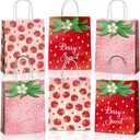 24 Pcs Strawberry Party Favor Bags With Handles - Berry Goodie Gift Bags for Kids, Kraft Paper for Birthday Party Supplies and Decorations