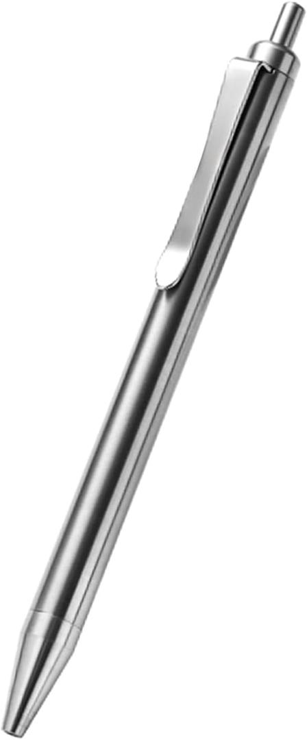 Hamans Titanium Ballpoint Pen 5.33 Push Pen Clip to Retract Refill Pocket Pen for Everyday Carry Compact Size (Silver)