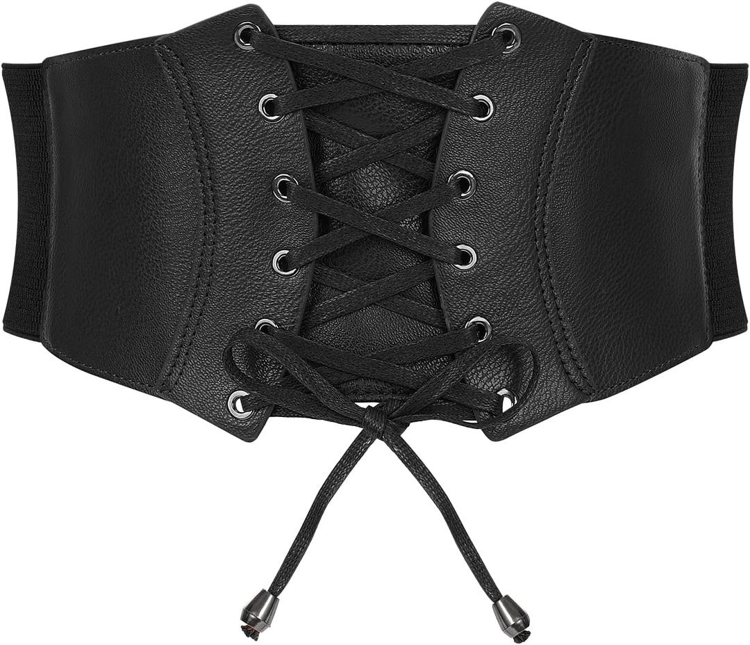 JASGOOD Wide Elastic Corset Belt for Women Vintage Lace-up Tied Waspie Waist Belt for Dress (Fits Waist 34''-37'')