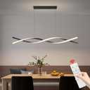 Modern Ceiling Chandelier Light, Acrylic Anti Flicker Pendant Lamp with Remote Control Dimmable 3 Color Mode & Brightness (Warm Cool Neutral Light) for Kitchen Bar Walnut, 47IN