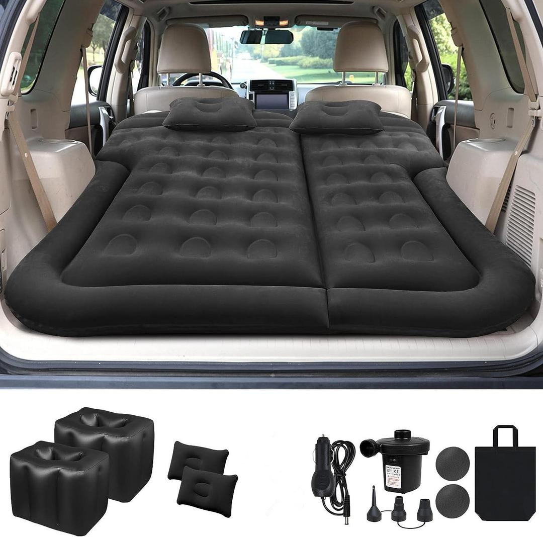 Vikuces SUV Air Mattress Car Camping Travel Bed, Car Air Mattress Back Seat Bed,Thickened Inflatable Mattress with Two Air Pillow, Full Size Blow Up Sleeping Pad(Black)