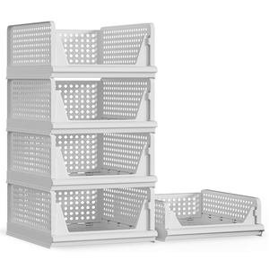 Proarea 5 Pack Stackable Plastic Storage Basket Closet Organizer Bin Foldable Clothes Organizer Storage Drawer Shelf Container for Living Room Bathroom Kitchen Office (5L)