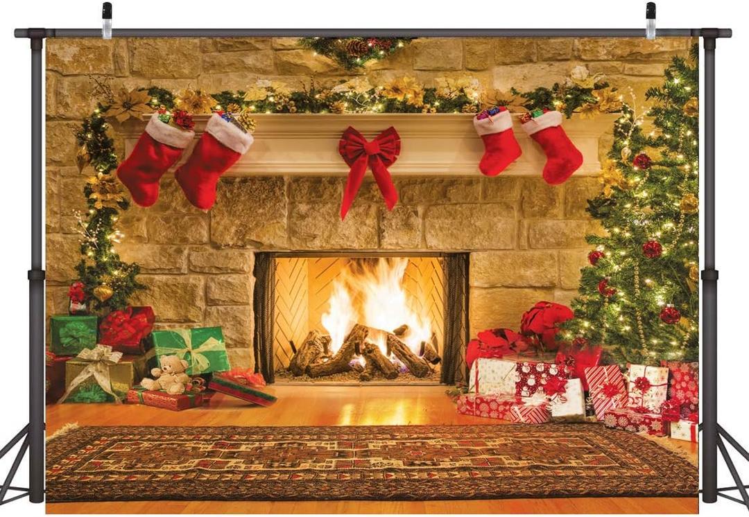 CYLYH 10x8ft Christmas Photography Backdrops Child Christmas Fireplace Decoration Background for PhotoChristmas Party Background