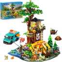Camping Tree House Building Set with Lights, 1715 PCS Campground 3.6MM Mini Building Block Toy with Tent Camper Van for Home Office Decor, Birthdays Gift for Adults Teens Kids Boys Girls 12+