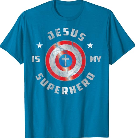 Jesus is My Superhero Fun Christian Religious T-Shirt Small (Sapphire Blue, S)