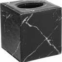 S Forever Cube Tissue Box Holders PU Leather Square Roll Tissue Box Cover (Black Marble Grain,5.32" L x 5.32" W x 5.51" H)