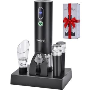 Electric Wine Opener Set with Base  Rechargeable Wine Bottle Opener with Foil Cutter, Wine Aerator and Wine Stoppers  Wine Accessories Gift for Wine Lovers (Black)