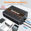 3000W Power Inverter, 12V DC to 110V/120V Modified Sine Wave Inverter with 3 AC Outlets, USB Port, Wired Remote Controller, Car Power Inverter for RV, Truck, Boat, Camping, Off-Grid
