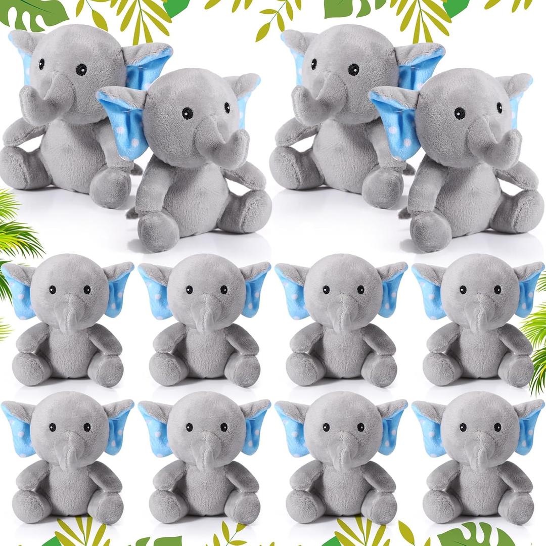 Jenaai 12 Pcs Mini Stuffed Animals Bulk 4 Inches Small Cute Soft Forest Plush Elephant Stuffed Animal Toys for Girls Boys Birthday Baby Shower Decoration Party Supplies(Grayish Blue,Elephant)