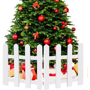 RUODON 4 Pack Thick Christmas Tree Fences White Wooden Picket Fences Tree Fence Border Decoration for Xmas Wedding Party Decor Garden Home, 15.7 x 12 Inches