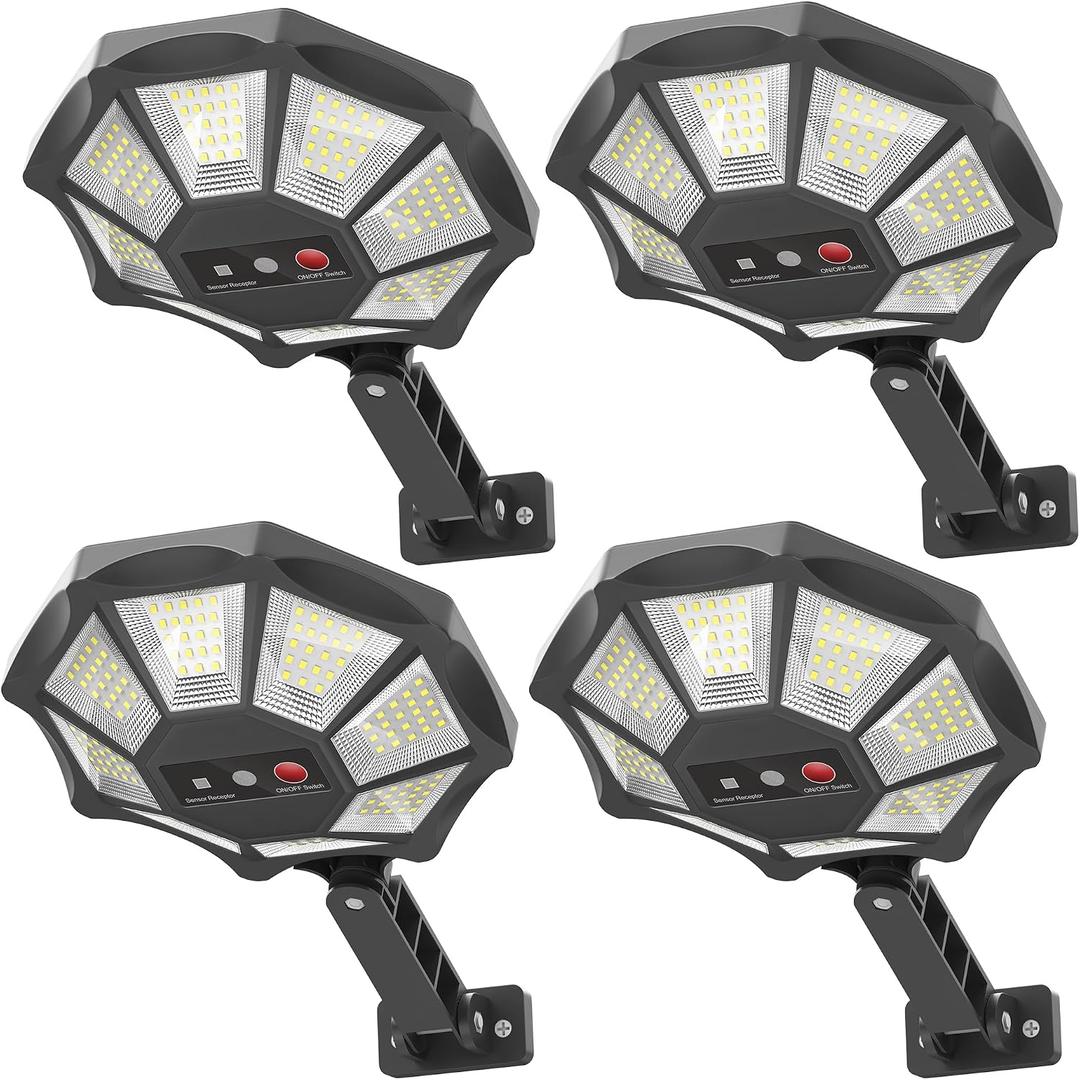 2 x OKPRO Solar Lights Outdoor, 168LED 6500K Flood Light Dusk to Dawn, 8 Sides Solar Outdoor Lights with Motion Sensor, IP66 Waterproof Solar Street Lights Outdoor for Yard, Pools(4 Pack)