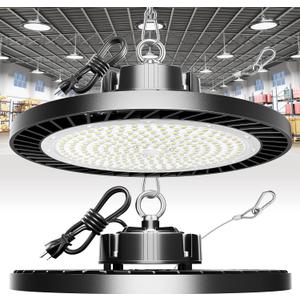 Super Bright 300W High Bay Led Shop Lights 2Pack| 5000K 45000LM UFO Led High Bay Light With 5ft Cable Hanging Hook Safe Rope| Shop Light & Garage Lighting Lights For Factory Workshop Warehouse