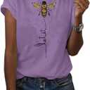 Pfvkeree Womens Cute Bee Graphic Tee Shirts Short Sleeve Let It Bee Funny Letter Print Summer T-Shirt Tops (Large, Z-purple)