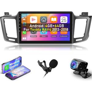 8 Core 4+64G Car Stereo for Toyota RAV4 2013-2018 with Wireless Carplay and Android Auto - 10.1 Inch 1280 * 720 IPS Touchscreen Android Car Radio - DSP/WiFi/GPS Navi/SWC + AHD Backup Camera