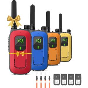 Radioddity FS-T3 Walkie Talkies for Adults Kids Long Range 4 Pack Rechargeable Walky Talky FRS Two Way Radio, 22 Channels USB Charging with Flashlight Earpiece for Camping